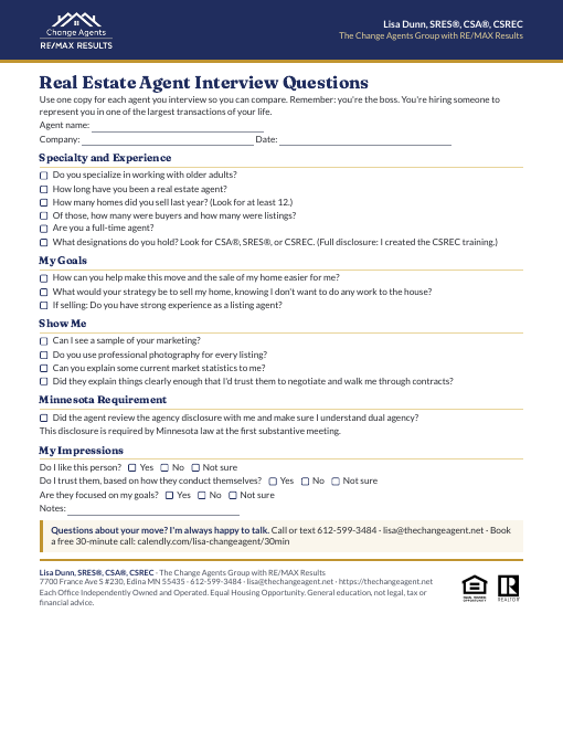Preview of the Agent Interview Checklist PDF